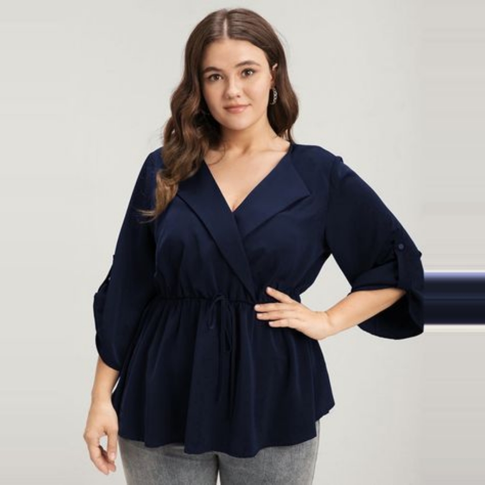 Button Sleeve Flutter Lapel Collar Blouse